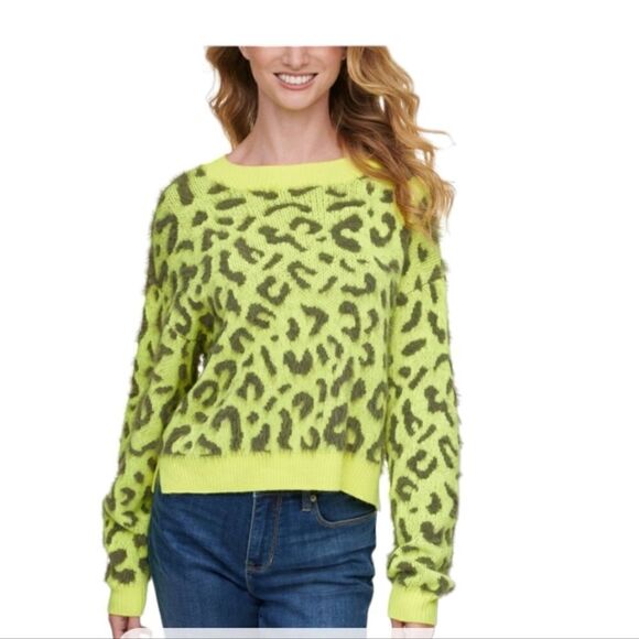 DKNY Jeans Womens Animal Print LongSleeve Pullover Sweater Sz Large - Picture 1 of 9